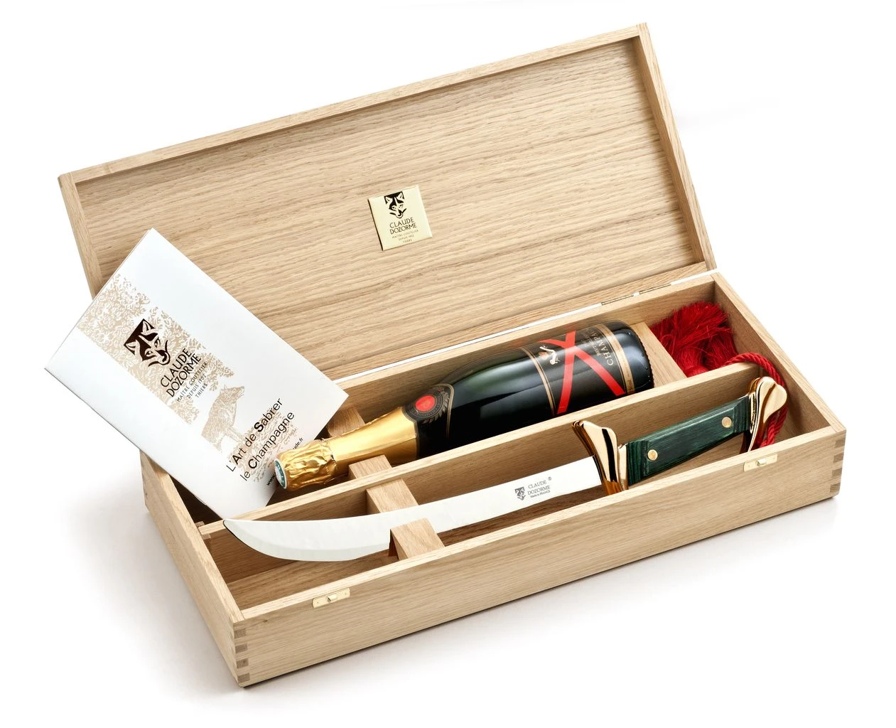 Claude DOZORME Prestige champagne sabre Lafayette in oak box with empty champagne place